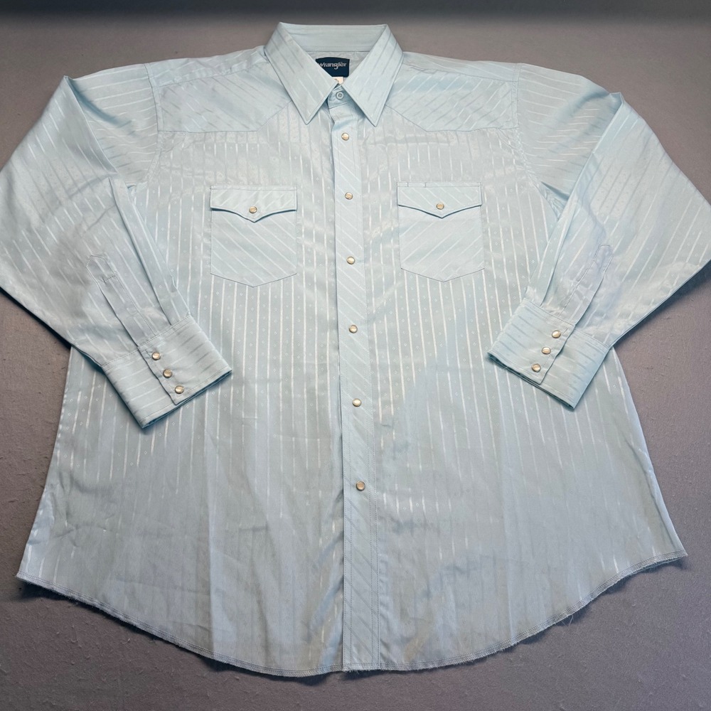 Wrangler Shirt Mens XXL Blue 75222BL Western Pearl Snap Jacquard Stripe LS